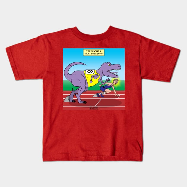 T-Rex Track Racing Kids T-Shirt by OutToLunch